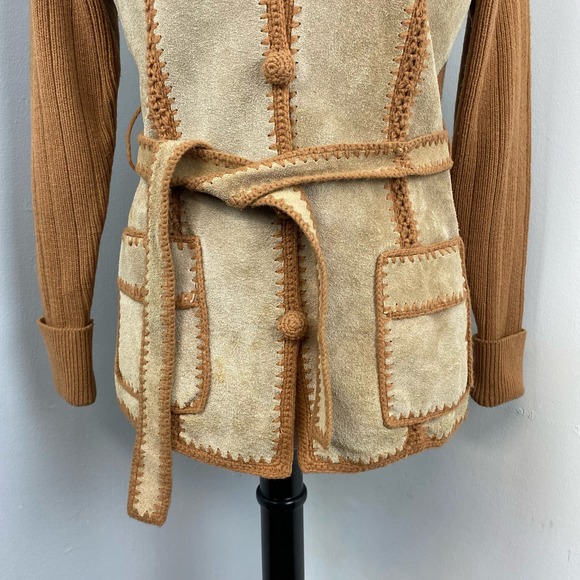 Vintage 70’s Suede Leather and Knit Patchwork Jacket Small - Picture 6 of 10